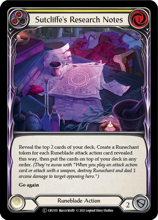 Sutcliffe's Research Notes (Yellow) [U-CRU155-RF] Unlimited Rainbow Foil